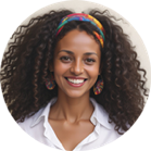Smiling Ethiopian woman, a satisfied WubSites client, expressing her delight with her new business website.