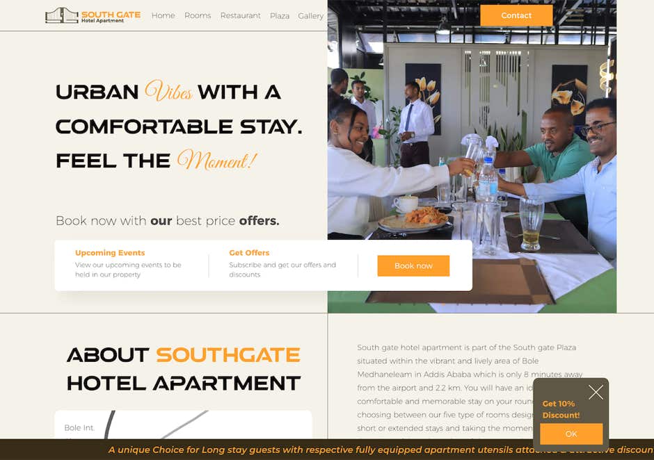 A luxurious and informative website designed and developed by WubSites for Southgate Hotel Apartment, highlighting their amenities, services, and special offers, along with integrated booking features.
